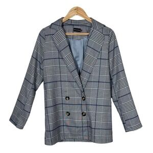 Pretty Little Thing Blazer Jacket Plaid Double Breasted Business Academia Size 4